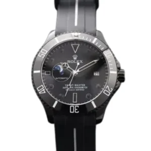 Elegant monochrome watch with submariner black face.