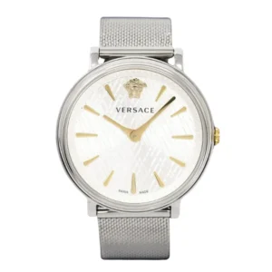 Elegant Versace Medusa silver and gold watch for women featuring a chic mesh band, ideal for a sophisticated look.