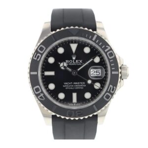 Rolex Yacht Master watch with black dial and rubber strap. Yacht Master Oysterflex edition.