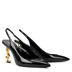 Stylish black YSL Opyum 85 pumps with elegant gold hardware, perfect for a night out or a special occasion.