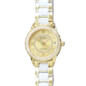 Rolex Datejust Pearl gold and white ceramic watch designed for the modern woman.