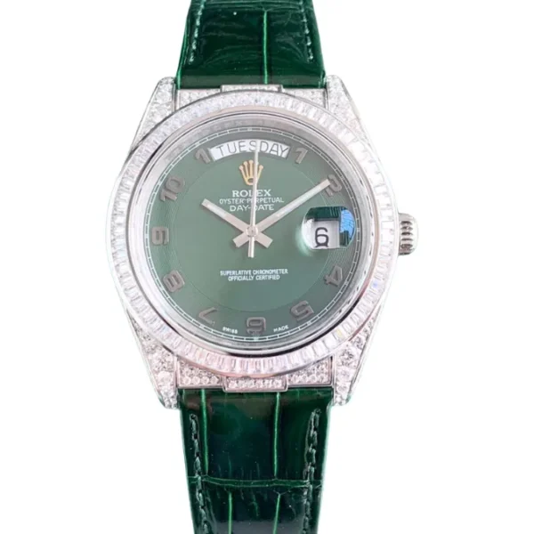 Rolex Day Date 40mm Olive Green Dial Diamond Watch