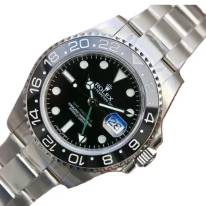 A sleek Rolex GMT Master black dial watch, model 116600.