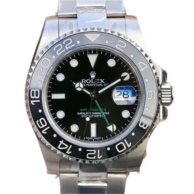 A sleek Rolex GMT Master black dial watch, model 116600.