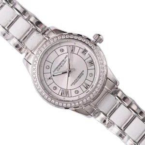 Stylish Women's Rolex Datejust Silver watch featuring a shimmering diamonds, a timeless accessory for any occasion.
