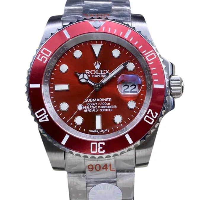 Submariner Red: A sleek, vibrant watch with a red dial, perfect for diving enthusiasts.