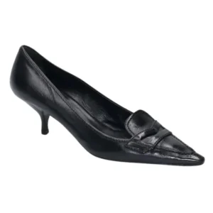 Elegant Prada Black Square-Toe Pumps featuring a sleek pointed toe design.