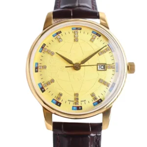 Timeless Datejust Yellow Dial watch with a sophisticated brown strap, a classic accessory for any wardrobe.
