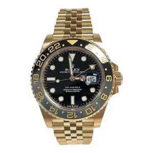 Discover the allure of the Rolex GMT Master 2 gold with its striking black dial, a symbol of sophistication.