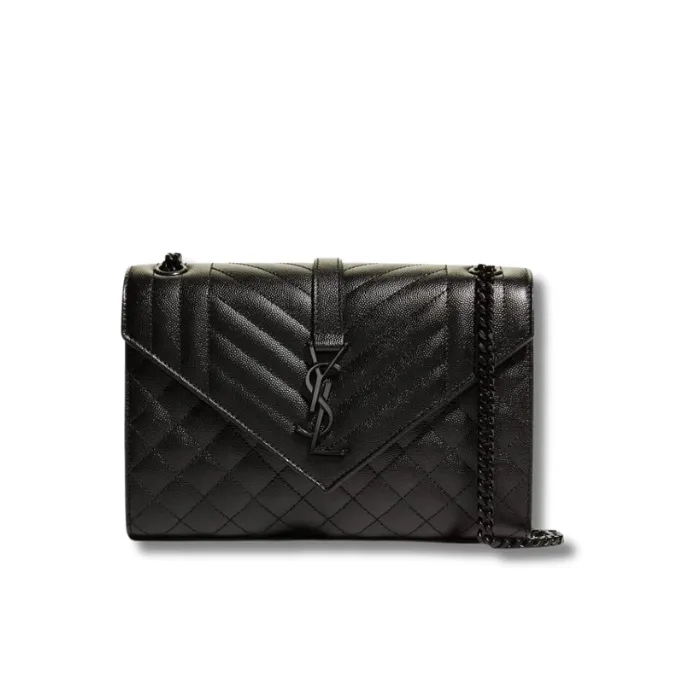A chic Yves Saint Laurent Monogram Envelope Quilted leather Clutch, perfect for adding a touch of elegance to any outfit.
