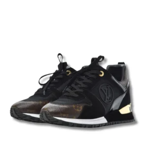Black LV Run away sneakers with a logo on the side, perfect for adding a touch of style to your outfit.