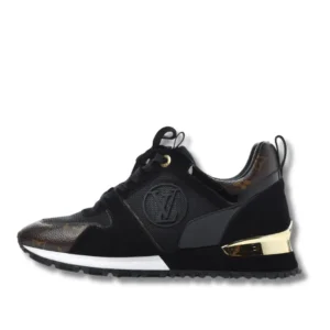 Black LV Run away sneakers with a logo on the side, perfect for adding a touch of style to your outfit.