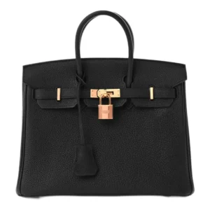 Classic Hermes Birkin 25 togo leather in black, a must-have luxury item.