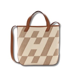 Hermes Cabas Bag: Beige and Cream tote bag featuring a sleek brown strap.