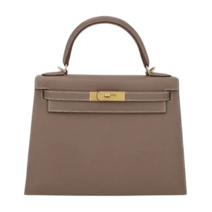 Elegant taupe Hermes Kelly 25 Noir Togo bag, a timeless fashion statement