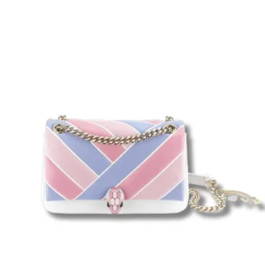 Bvlgari Serpenti Crossbody Bag with pink and blue stripes with chain strap. Perfect for adding a pop of color to any outfit!