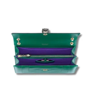Bvlgari Green leather Serpenti Forever Bag featuring a skull emblem, ideal for those who love a bold and unique accessory.