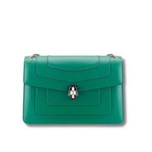 Bvlgari Green leather Serpenti Forever Bag featuring a skull emblem, ideal for those who love a bold and unique accessory.